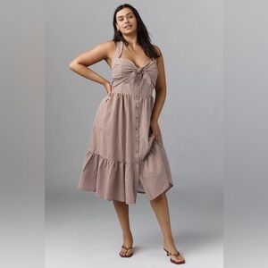 Anthropologie Maeve Halter Bow-Front Midi Dress